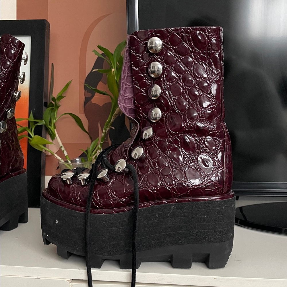 Alexander Wang Burgundy Lace-Up Platform Boots - Picture 3 of 6